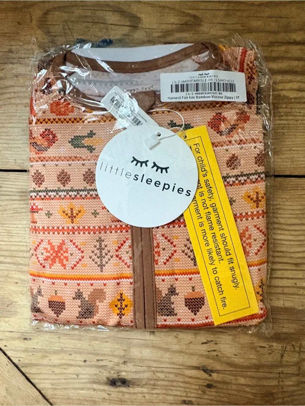 NIB Little Sleepies 3T Fall/Fair Isle Bamboo Zippy Romper